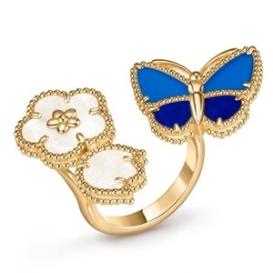 Van Cleef & Arpels Lucky Flower Ring Yellow Gold Between Finger 7 sz VCA Certif.
